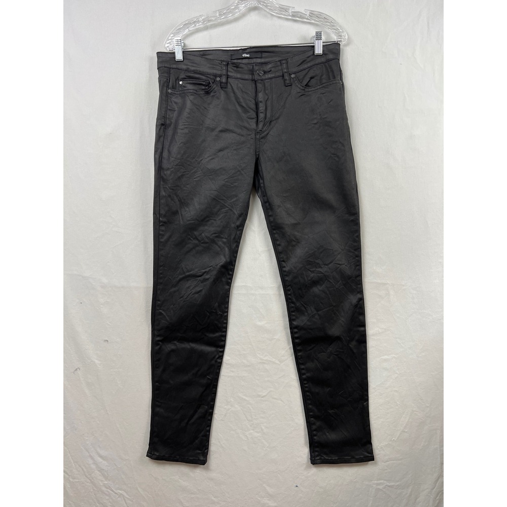 Else Skinny Jeans Women 31 Black Coated Waxed Denim Faux Leather Look Mid Rise
